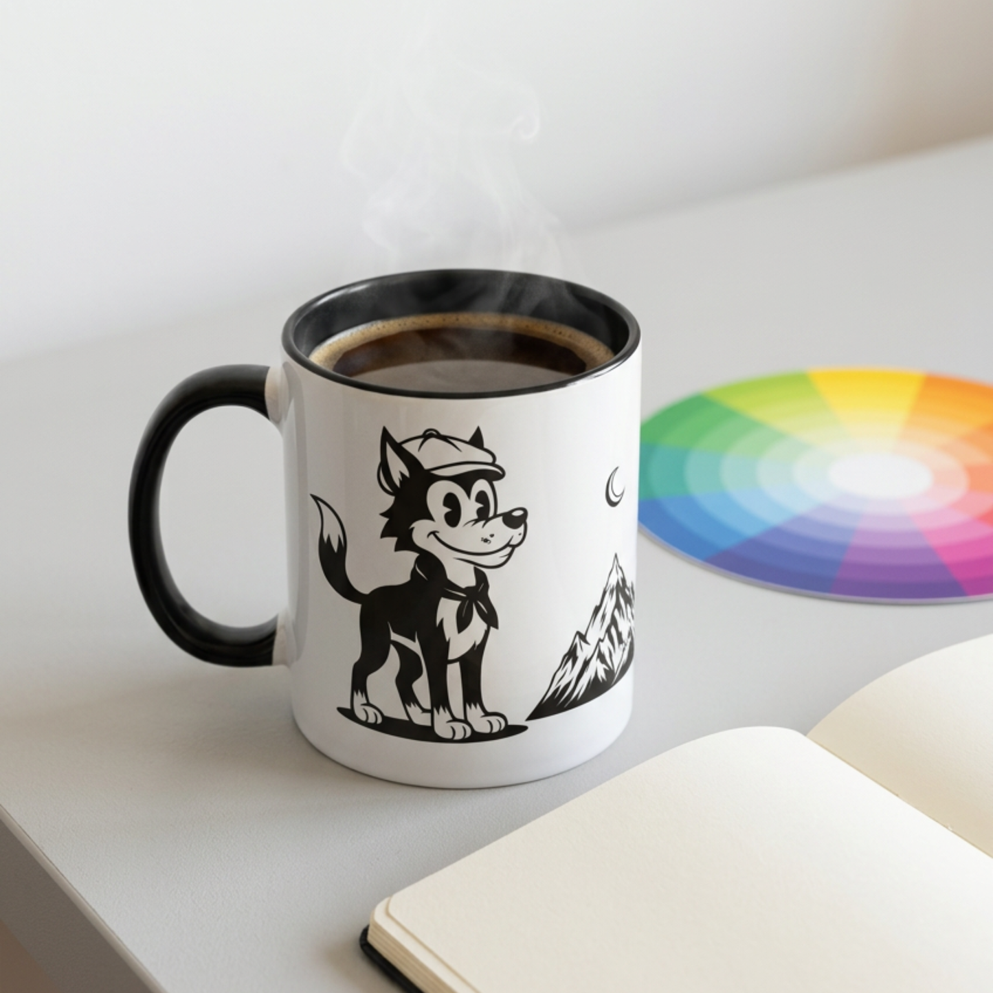Retro Wolf Husky Mountain Illustration Mug | Accent Coffee Mug 11oz