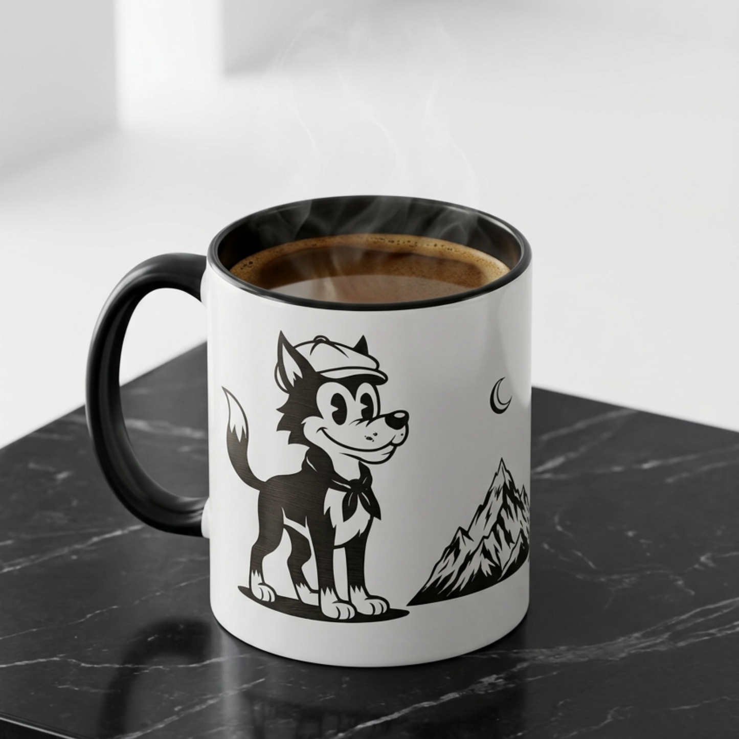 Retro Wolf Husky Mountain Illustration Mug | Accent Coffee Mug 11oz