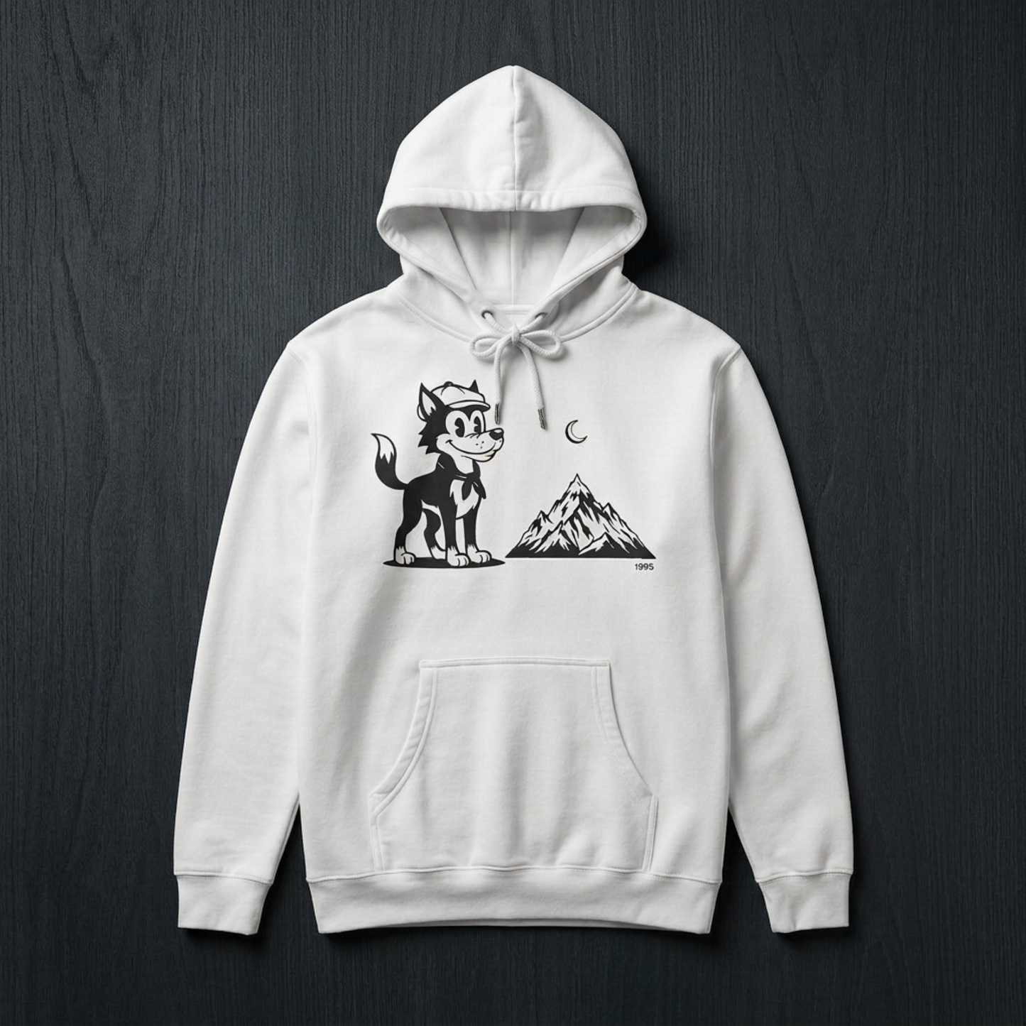 Retro Wolf Cartoon Hoodie | Mountain Moon Graphic Sweatshirt Unisex