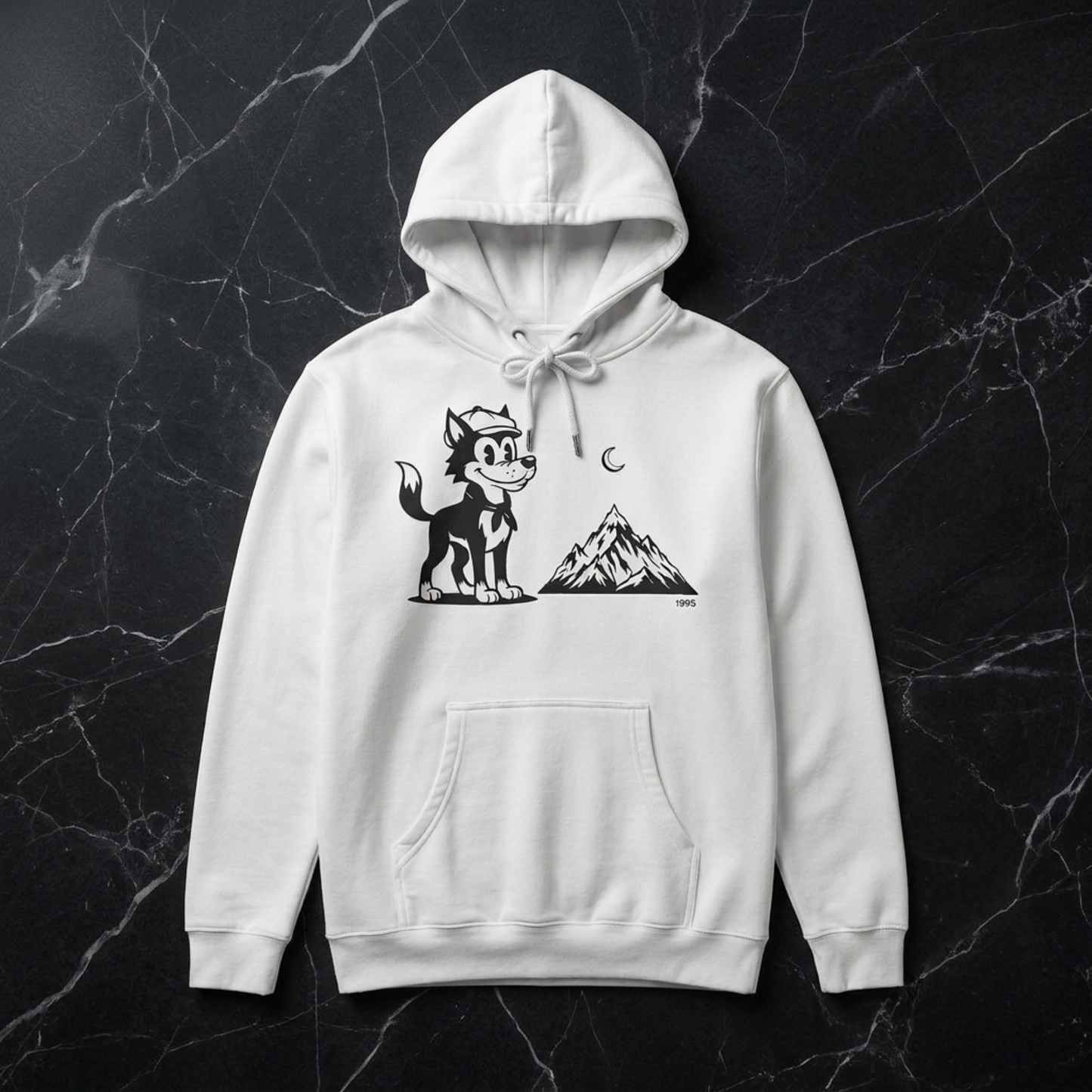 Retro Wolf Cartoon Hoodie | Mountain Moon Graphic Sweatshirt Unisex