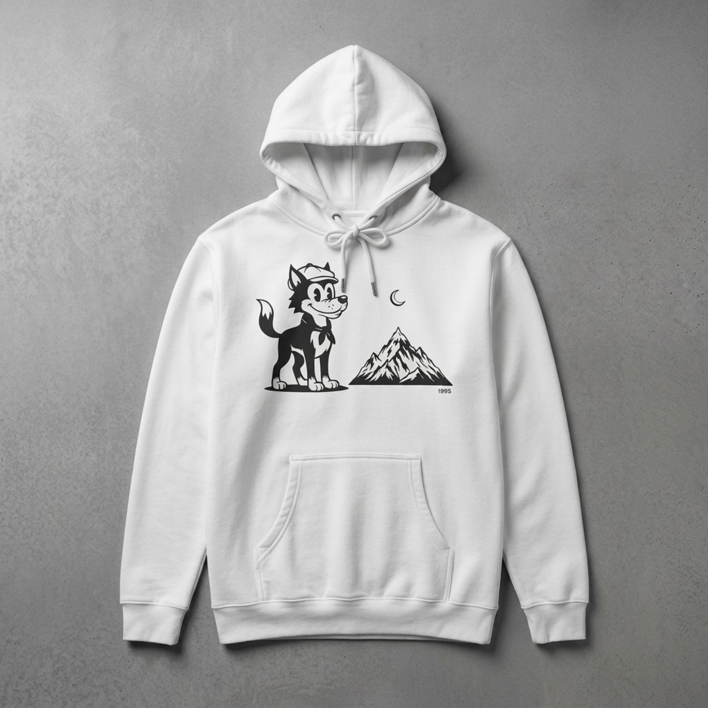 Retro Wolf Cartoon Hoodie | Mountain Moon Graphic Sweatshirt Unisex