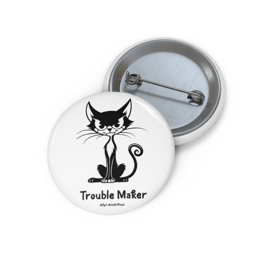 Trouble Maker Cat Pin Button — Retro Black Cat Cartoon Badge