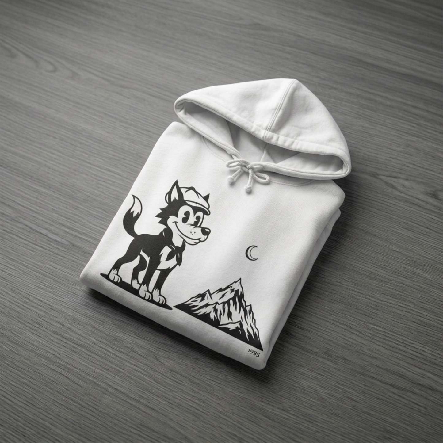 Retro Wolf Cartoon Hoodie | Mountain Moon Graphic Sweatshirt Unisex