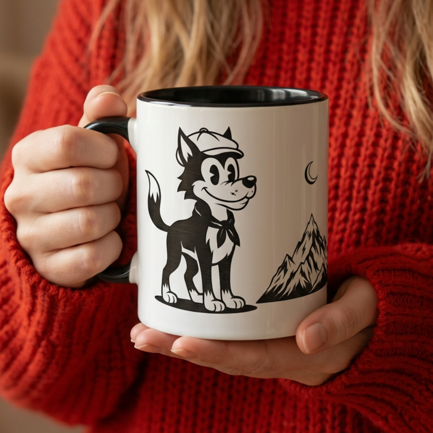 Retro Wolf Husky Mountain Illustration Mug | Accent Coffee Mug 11oz