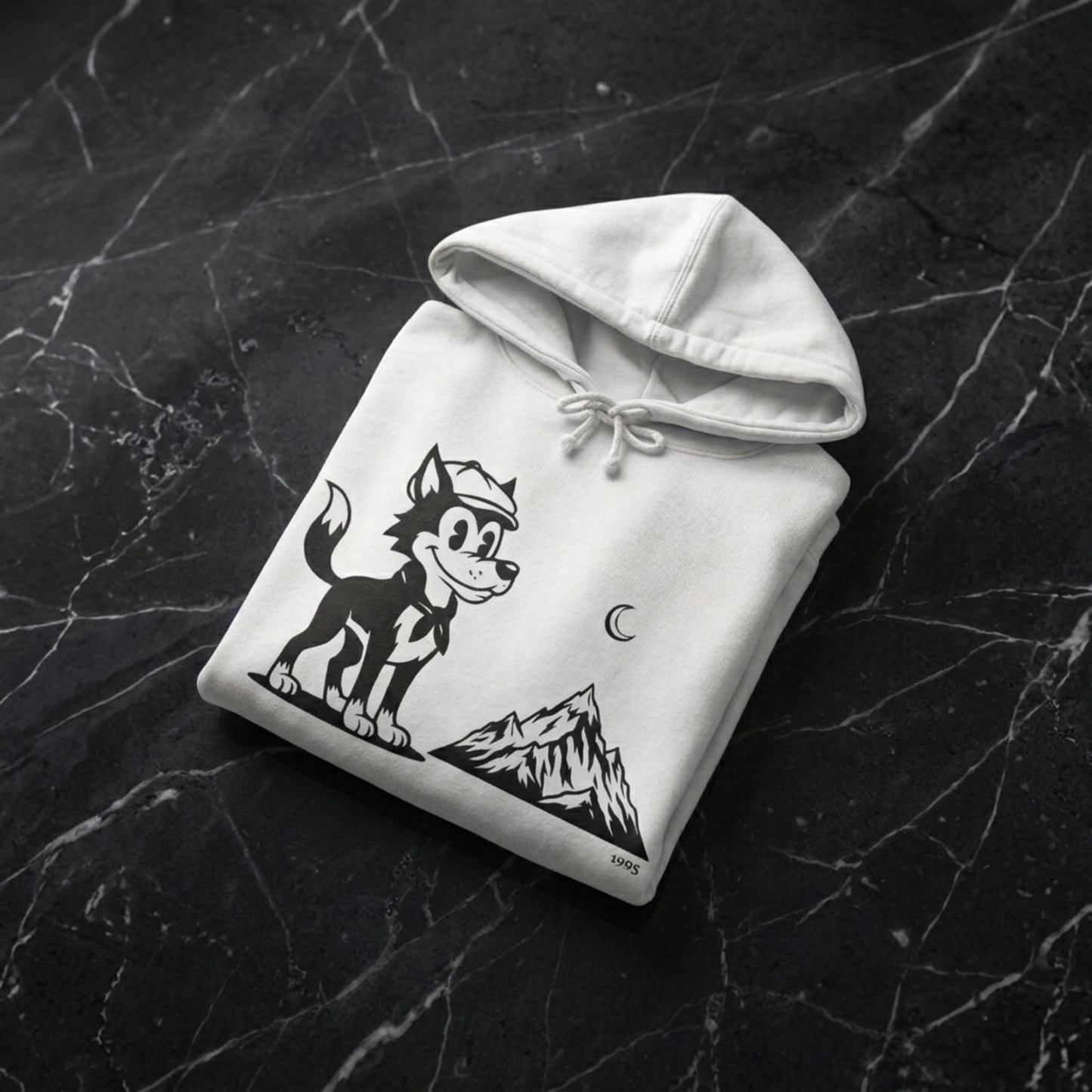 Retro Wolf Cartoon Hoodie | Mountain Moon Graphic Sweatshirt Unisex