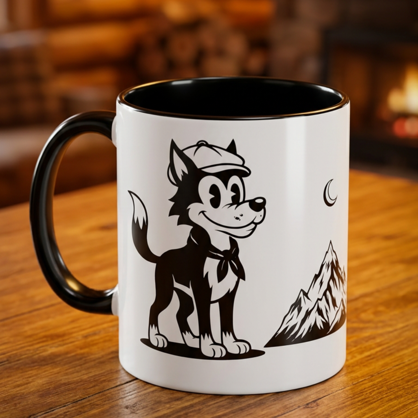Retro Wolf Husky Mountain Illustration Mug | Accent Coffee Mug 11oz