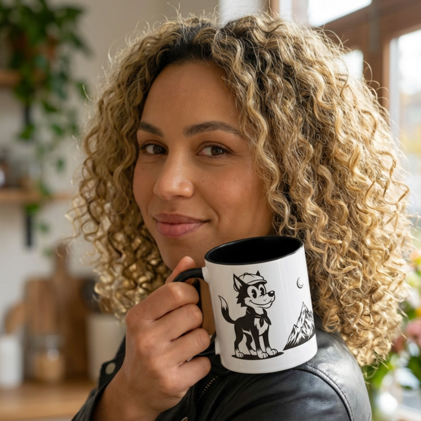 Retro Wolf Husky Mountain Illustration Mug | Accent Coffee Mug 11oz