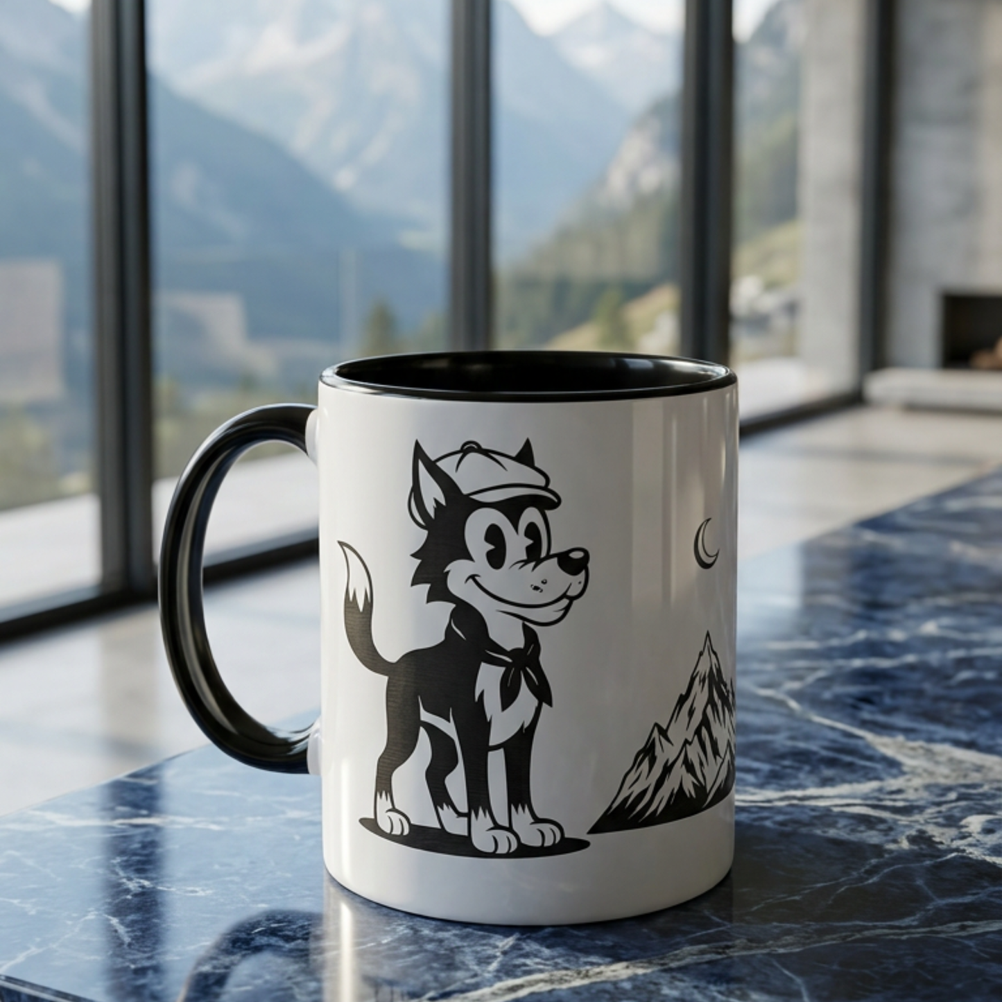 Retro Wolf Husky Mountain Illustration Mug | Accent Coffee Mug 11oz