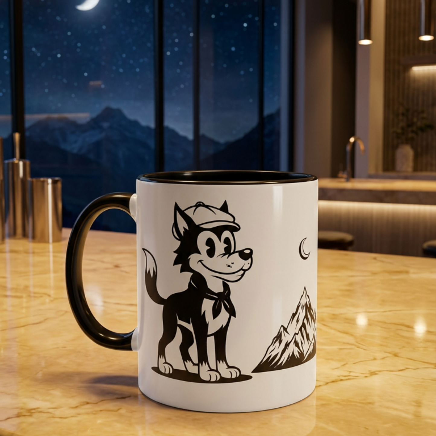 Retro Wolf Husky Mountain Illustration Mug | Accent Coffee Mug 11oz