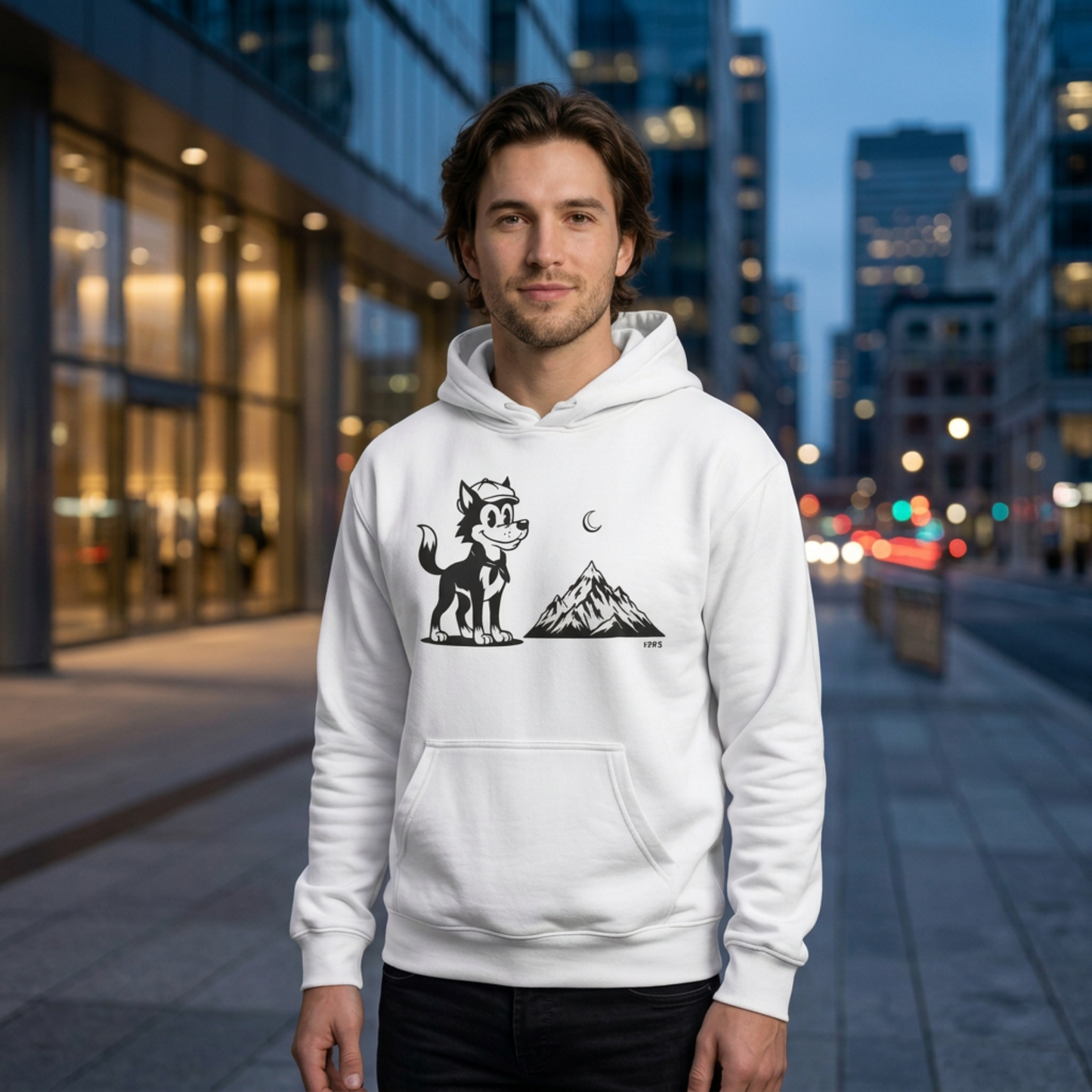 Retro Wolf Cartoon Hoodie | Mountain Moon Graphic Sweatshirt Unisex
