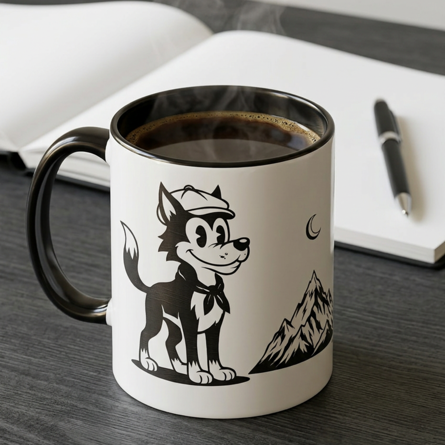 Retro Wolf Husky Mountain Illustration Mug | Accent Coffee Mug 11oz