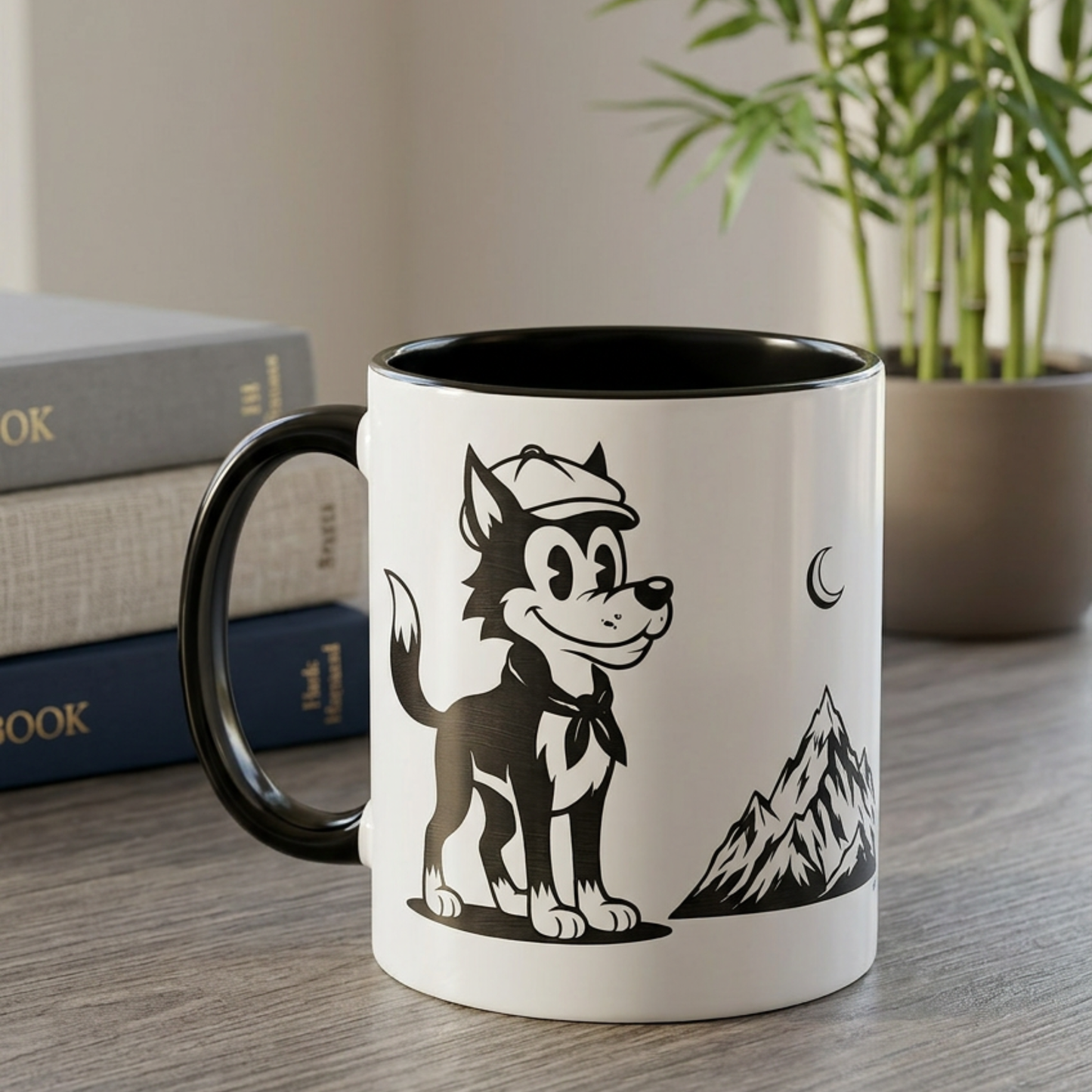 Retro Wolf Husky Mountain Illustration Mug | Accent Coffee Mug 11oz